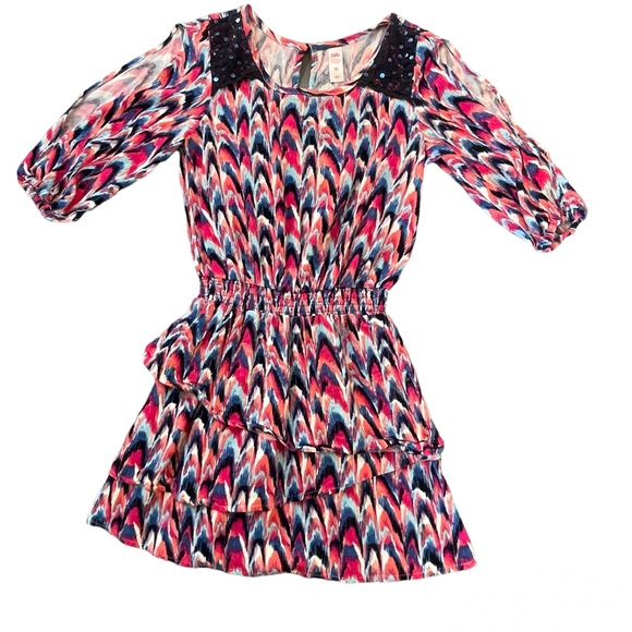 JUSTICE Girls Cold Shoulder Multi Colored Layered Ruffled Dress size 10 - Picture 3 of 16